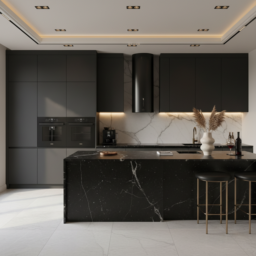 Find Black Contemporary L-Shaped Kitchen Design with Granite ...