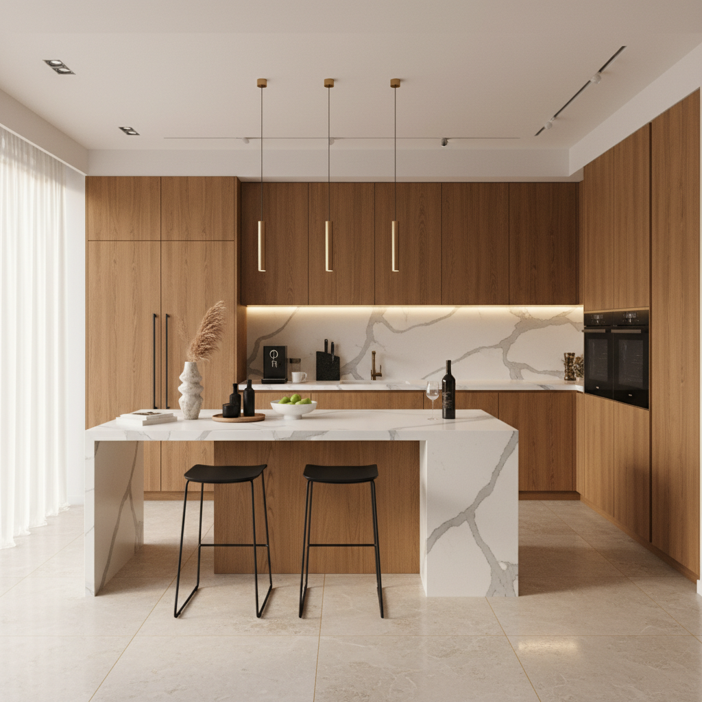 Find Cresent Acacia Contemporary Island Kitchen Design with Matte ...